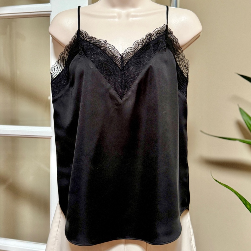 Express Black Satin Camisole with Lace Detail